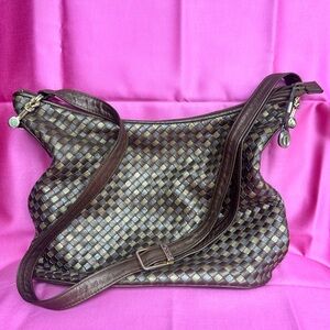 GANSON VINTAGE Brown and brass Woven Shoulder Bag